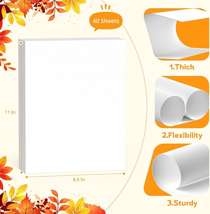 White Cardstock 8.5 x 11,White Card Stock,Cardstock Paper,Copy Paper for Printer,40 Sheets Card Stock Paper for Invitations,Menus,DIY Cards,Tags,Cards Making,Certificate,Construction,Office Printing
