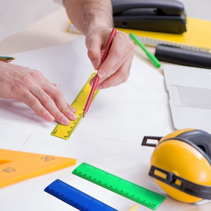 32 Pack 6 Inch Mini Rulers Bulk Plastic Small Rulers with Inches and Centimeters, Drafting Measuring Tool Set for Classroom Kids Student School Office Supplies(6 Inch,Yellow, Green, Blue, Red)