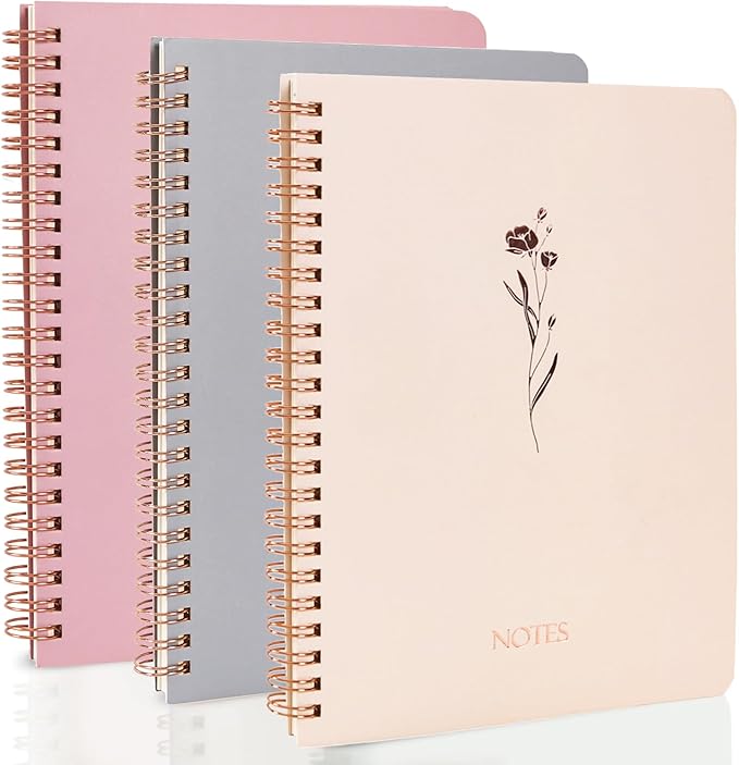 XIUSHE 3 Pack Hardcover Spiral Notebook Spiral Journals for Women 160 Pages, 6.3 x 8.3 Inches,100gsm Paper,Cute College Ruled Notebook,Back Pocket,Office Supplies (CS-fashion)