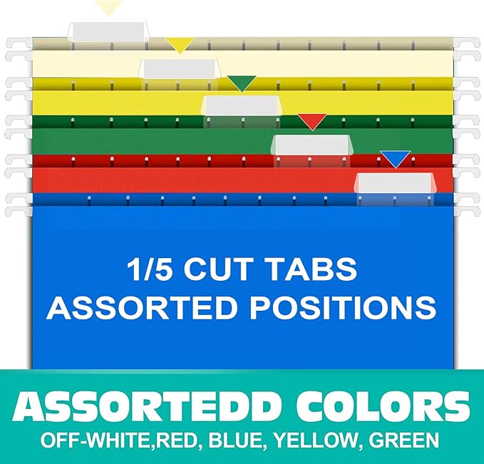 HERKKA Hanging File Folders, 30 Pack Reinforced Legal Size Hanging Folders with Heavy Duty 0 Inch Expansion, Designed for Bulky Files, Medical Charts, Adjustable Tabs, Assorted Colors