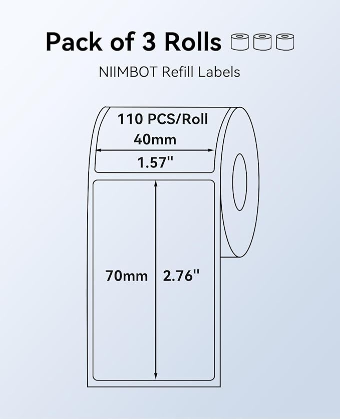 NIIMBOT 3 Rolls White Labels for B1 B21 B3S K3 Label Maker, 1.57'' x 2.76'' (40x70mm) Printer Labels, Food Labels for Jars, Personalized Editable Labels for Home/School/Office