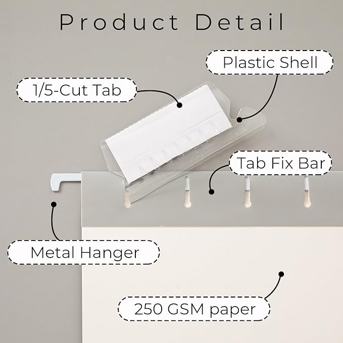 Y YOMA 6 Pack Gradient Hanging File Folders Letter Size Decorative Hanging Folder Pretty File Folder Organizer for Filing Cabinet Office Home with 1/5-Cut Adjustable Tabs, Ash Grey