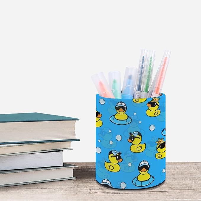 Cute Duck Pen Holder Pencil Organizer Cute Pencil Cup Desk Decor Makeup Brush Holder PU Multifunctional Office Suppliesfor Home Classroom School