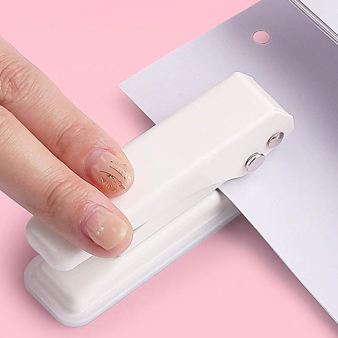 Single Hole Puncher Handheld 1/4 Inches Hole Punch, 20 Sheet Paper Punch Capacity Metal Hole Puncher with Skid-Resistant Base for Paper, Chipboard, Art Project, Ivory White