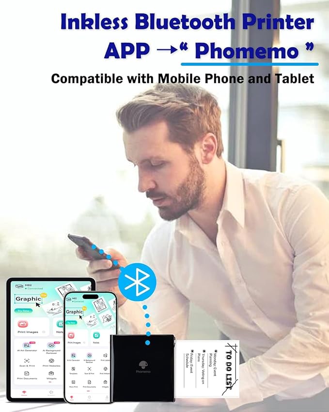 Phomemo Mini Sticker Printer- Mini Printer Sticker Maker Machine M02, Print Pods Suitable for Creative DIY, Diaries, Photos, Study Notes, Portable Thermal Inkless Label Maker for Home/Travel, Black