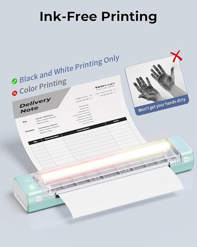 Phomemo Inkless Portable Printer for Travel - Wireless Thermal Printer Compatible with Phone & Laptop, Bluetooth Printers Supports 8.5" X 11" Letter Thermal Paper, Come with Carry Case