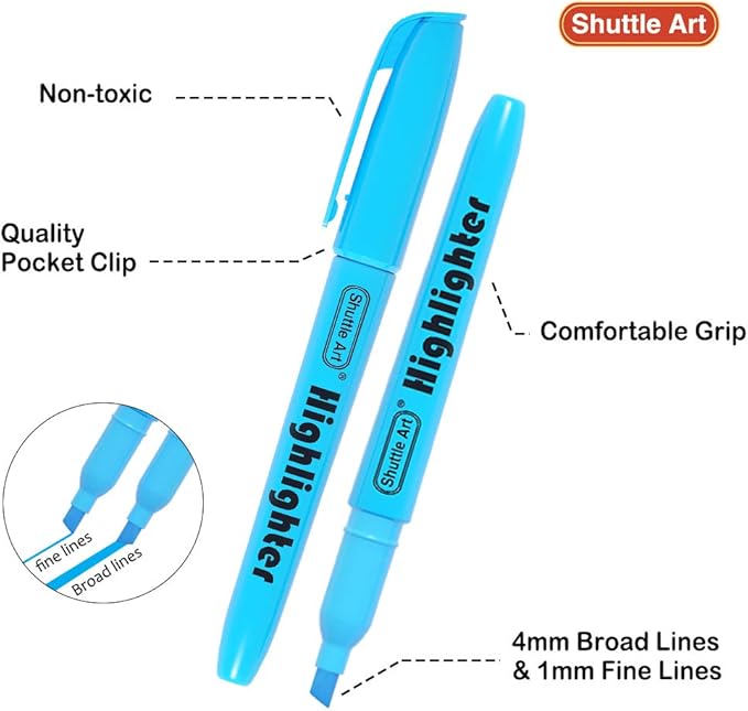 Shuttle Art 144 Pack Highlighters, Highlighters Assorted Colors Set, 8 Bright Colors Chisel Tip Highlighter Markers Bulk for Kid and Adult Coloring, Highlighting as School Supplies