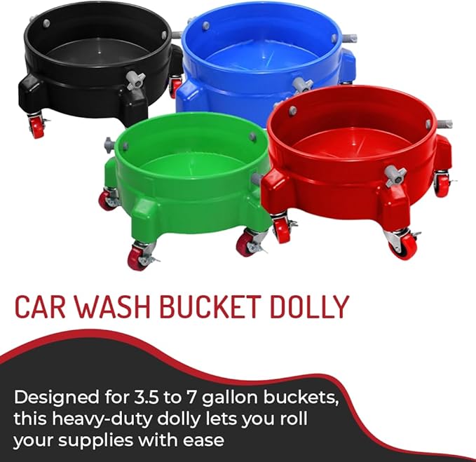 Heavy Duty Car Wash Bucket Dolly with 360° Swivel Casters | Fits 3.5–7 Gallon Buckets | 300 lb Capacity | Soap Holder | Rolling Pail Stand for Auto Detailing |Green