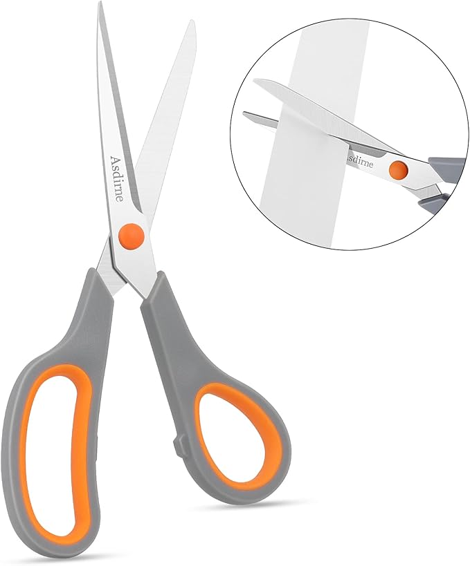 Scissors Set of 4, Premium Stainless Steel Razor Blades, Ergonomic Semi-Soft Rubber Grip, Suitable for School, Office and Family Daily Use, 9.6''/8.5''/6.4"/5.4", Orange&Gray