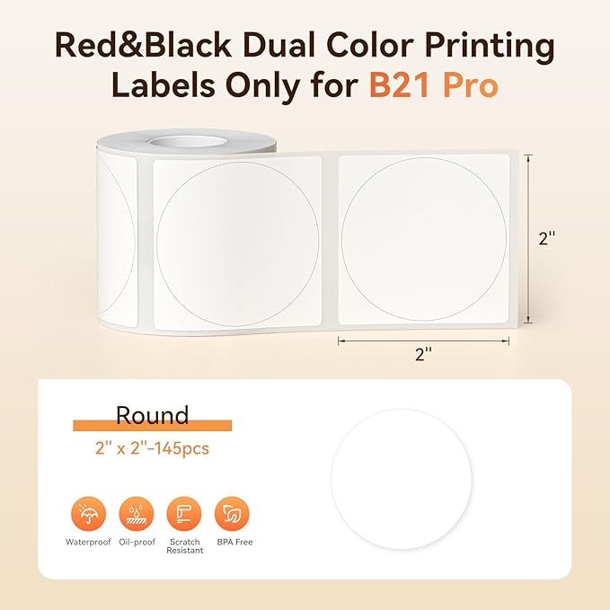 NIIMBOT Red&Black Labels, Refill Sticker Papers Only for B21 Pro 300DPI Label Maker, Dual Color Printing Stickers Good Idea for Schools,Business,Price Tags,Baking(2''x2''/50x50mm-Round)