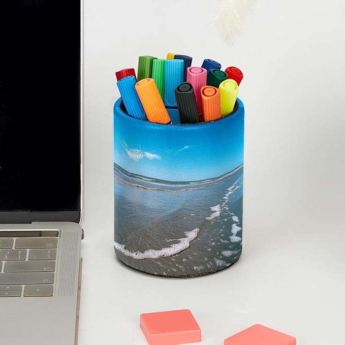 Pen Holder for Desk, Blue Sky Sand (1) Pencil Holder Pen Cup Marker Holder Makeup Brush Holders, Desk Accessories & Workspace Organizers for Home, School & Office