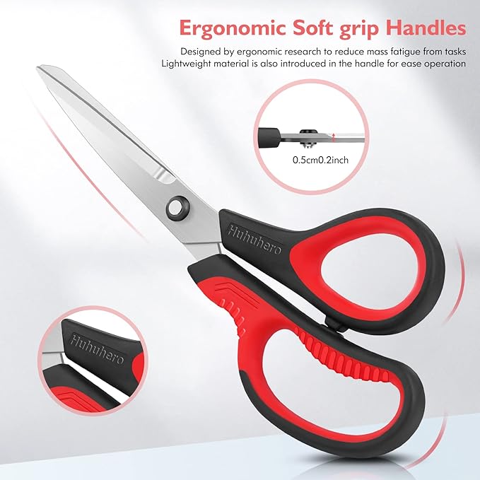 Huhuhero 8.7" Multipurpose Scissors Heavy Duty, Titanium Sharp Scissors for Office Home Sewing High School Students, Comfort Grip Shears Multipack Set of 3, Art Craft Supplies