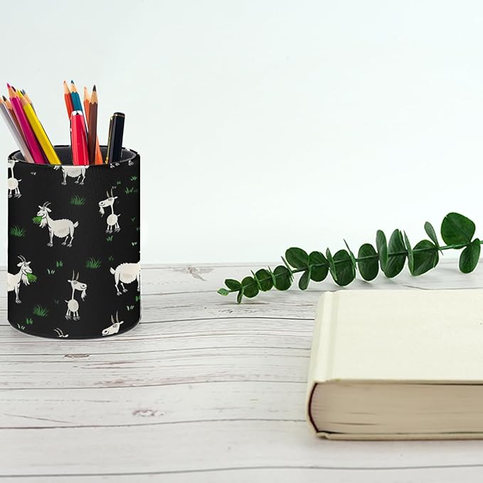 Goat Pen Holder Pencil Organizer Cute Pencil Cup Desk Decor Makeup Brush Holder PU Multifunctional Office Suppliesfor Home Classroom School