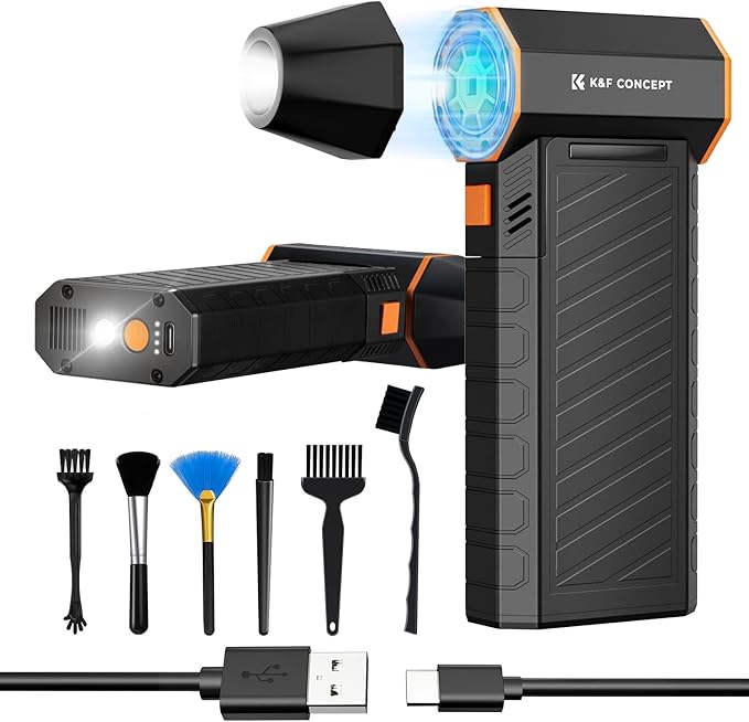 K&F CONCEPT 2025NEW Magnetic Compressed Air Duster, Electric Air Duster|300000RPM|3 Gear Adjustable|Super Wind Power|Rechargeable Brushless Motor|for Computer, Keyboard, Car, Home,Outdoor Cleaning
