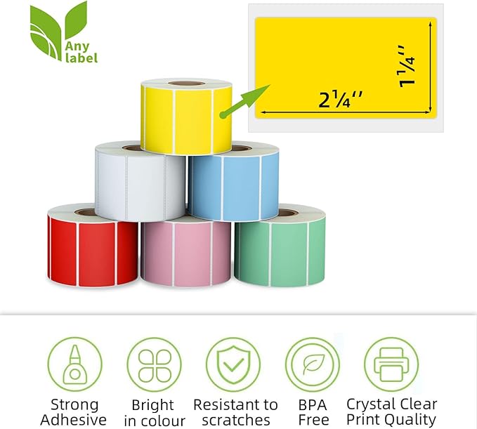 2.25" x 1.25" Multi-Purpose Direct Thermal Labels, Color Self-Adhesive Address Shipping Barcode Thermal Stickers, Compatible with Rollo & Zebra Thermal Label Printer(6 Rolls, 6000 Labels)