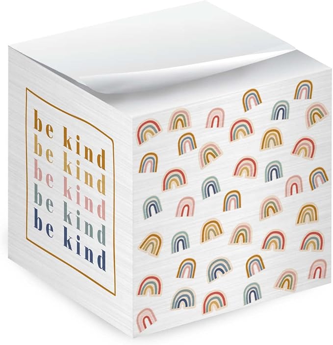Be Kind Modern Rainbow Sticky Note Cube / 600 Sheets / 2.75" Memo Block Printed on 4 Sides/Different Boho Rainbow Design On Each Side/Made in The USA
