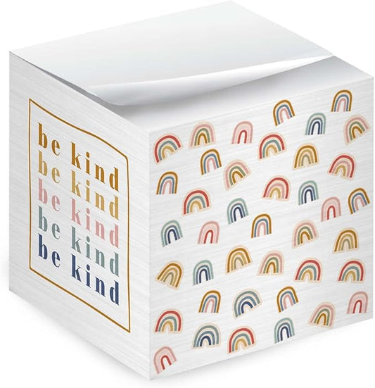 Be Kind Modern Rainbow Sticky Note Cube / 600 Sheets / 2.75" Memo Block Printed on 4 Sides/Different Boho Rainbow Design On Each Side/Made in The USA