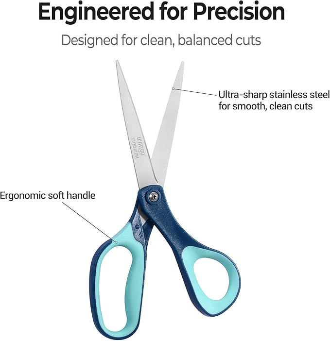 LIVINGO Titanium Scissors All Purpose - 3 Pack 8.5” Sharp Stainless Steel Heavy Duty Shears for Office Home Crafting Cutting Paper Fabric