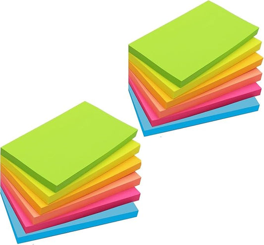 960 Sheets 3 in x 5 in Large Sticky Notes, 76 x 127 mm 6 Pads Assorted Self-Stick Pads for Notebook,Office,School and Home,80 Sheets/Pad (12 Pads Brillant)