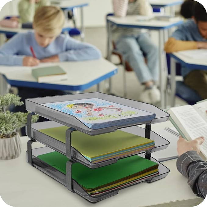 Acrimet Traditional 3 Tier Letter Tray, Front Load Design, A4 Letter Size, Desktop Organizer (Plastic) (Smoke Color)