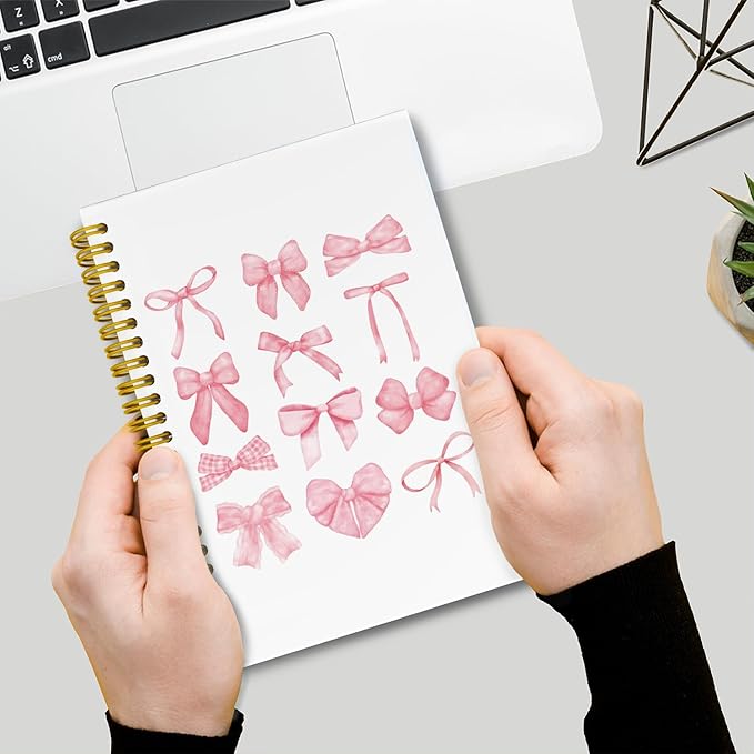 LiTiu Pink Spiral Journaling Notebook,Preppy Coquette Girly Style Notebook for School Teen Girls Women,Bow Trendy Funky Hardcover Spiral Notebook, 80 Sheets 5.8x8.3