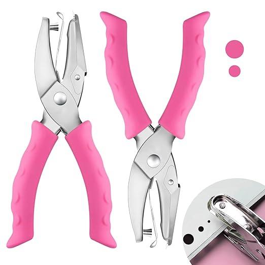 2 PCS Hole Punch, Diameter 1/4" and 1/8" Single Hole Punch, with Pink Soft Grip Hole Puncher Single, for Home, Office and Study, Suitable for Various Cardboard, Labels, and Scrapbooks