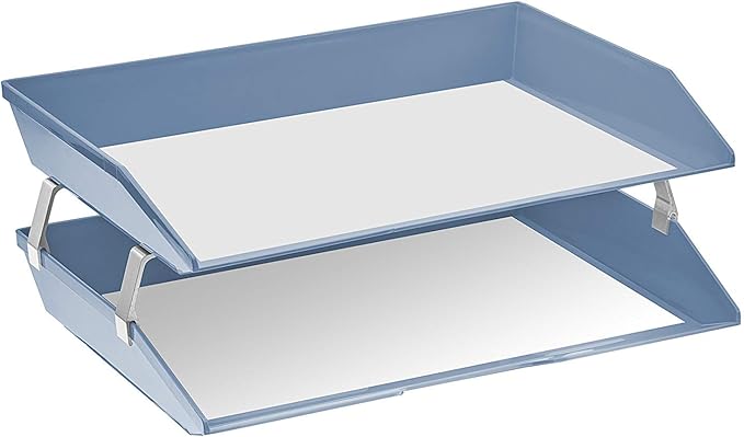 Acrimet Facility 2 Tier Letter Tray, Side Load, Letter Size/A4, Desktop File Organizer, Plastic (Solid Blue Color)
