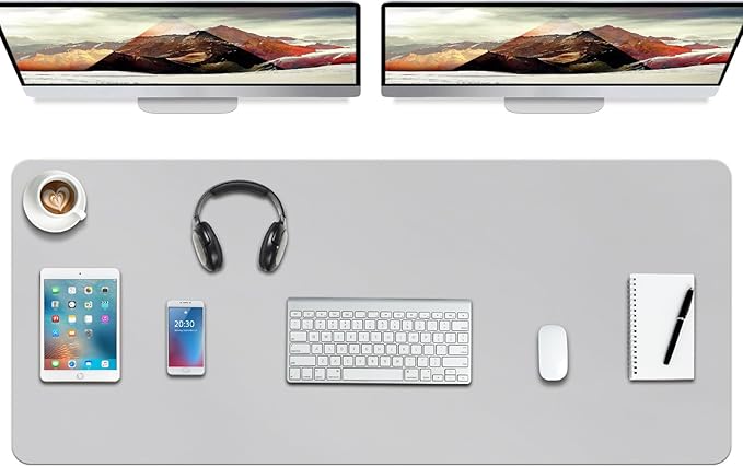 Boutilon Leather Desk Pad Protector,Non-Slip Mouse Pad,Laptop Desk Pad,Office Mouse Mat,Waterproof Leather Desk Blotter,Desk Writing Pad for Office and Home (XXXL-Grey,47"x 24")