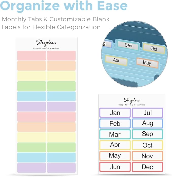 SKYDUE Accordion File Organizer, 13 Pocket File Folder Organizer with Monthly & Blank Labels, Mist Blue Document Organizer with Solid Inner Pages, Letter A4 Size for Office School