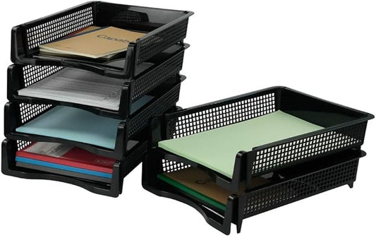 6-Pack Black Plastic Stackable Paper Tray/Basket, Stackable Office Lletter Organizer Desk Tray