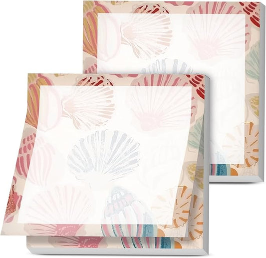 Sticky Notes, 2 Pads, 3x3 inches, Cute Colorful Fun Self-Stick Note Pads, Easy Post, Strong Adhesive Notepad Pink Seashells