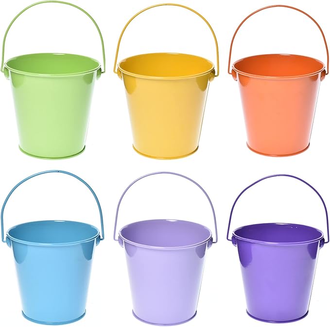 Colored Metal Buckets with Handle, 6 Pack 5.91 Inch Galvanized Iron Pail Bucket for Kids,Classroom,Crafts,and Party Favors (Multi-Colored)