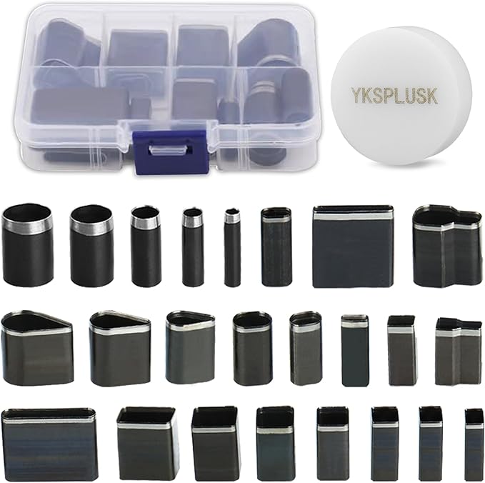 25 Pieces Leather Hole Punch Tool, Multiple Shapes Hole Punch Set for Belts, Leather Cutting Dies Kit for Handmade DIY Crafts, Hollow Punch Cutter Tool with Storage Case & Mat