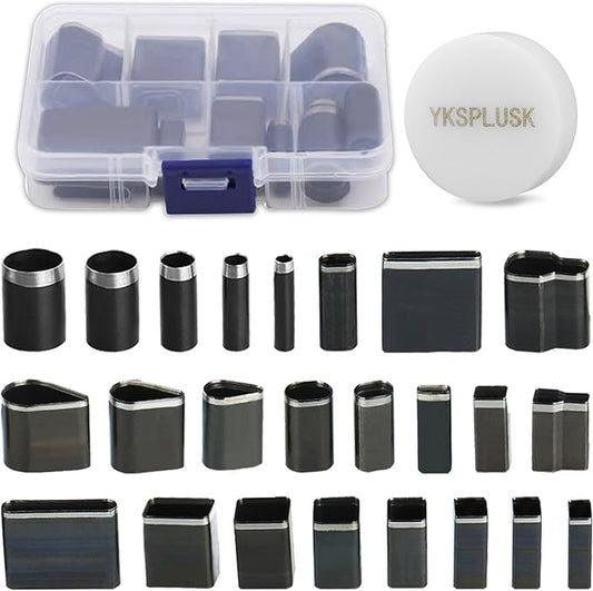 25 Pieces Leather Hole Punch Tool, Multiple Shapes Hole Punch Set for Belts, Leather Cutting Dies Kit for Handmade DIY Crafts, Hollow Punch Cutter Tool with Storage Case & Mat