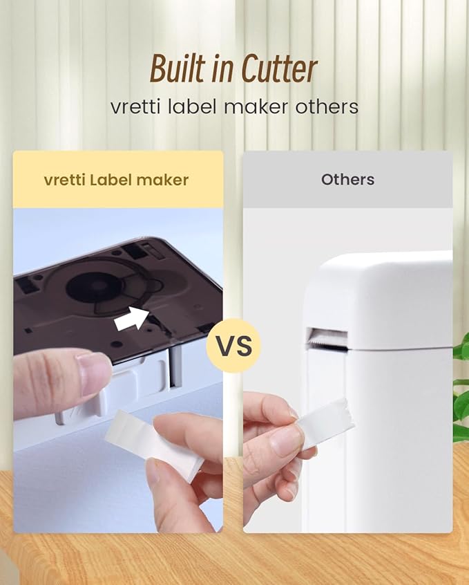 vretti Label Maker Machine with Tape, Mini Label Maker, Easy to use, Suitable for Multi-Types of Labels, A Good Home Helper,Clearly Prints for Organizing Office, Home, Kitchen, Schooll(Brown)