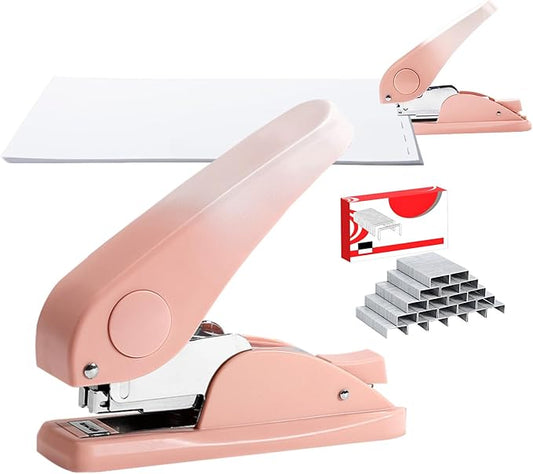 Effort-Saving Lever Teacher Stapler with 1000 Staples, 24/6 and 26/6 Stapler for desks, Offices, and classrooms（Pink）