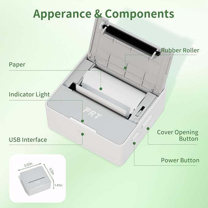 PRT S2 Mini Desktop Label Printer Portable Thermal Printer Sticker Maker Bluetooth Connection Mini Label Maker with 1 Roll of Stickers for Printing Study Notes Small Printer for Home Use