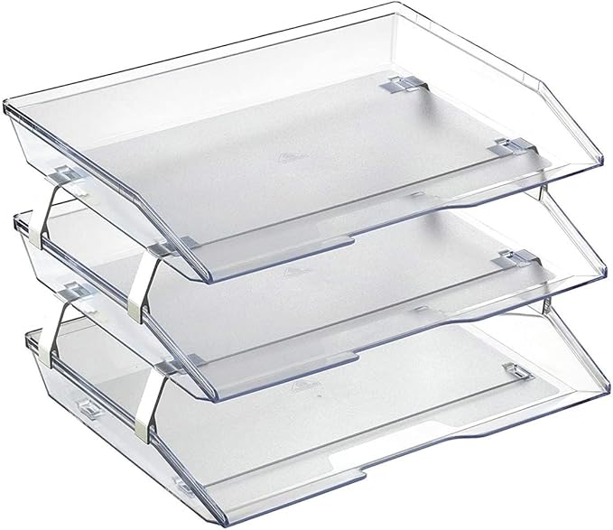 Acrimet Facility 3 Tier Letter Tray, Side Load, Letter Size/A4, Desktop File Organizer, Plastic (Clear Crystal Color)