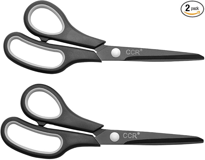 CCR Scissors 8 Inch Soft Comfort-Grip Handles Sharp Titanium Blades, 2-Pack