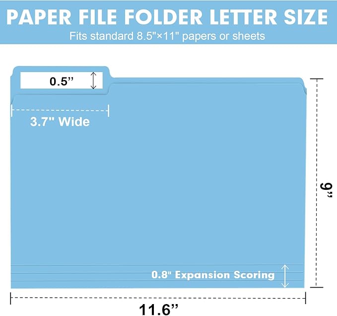 File Folder, RAZCC 250 Pack Colored File Folders, 1/3 Cut Tab File Folder Letter Size, Filing Folders with Tabs for Office School Business Use, Assorted 10 Colors