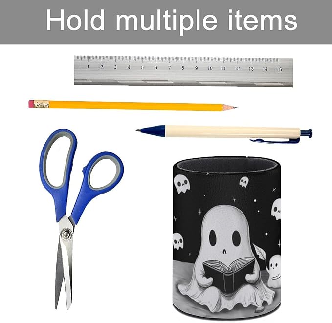 Cute Ghosts Pen Holder Pencil Organizer Cute Pencil Cup Desk Decor Makeup Brush Holder PU Multifunctional Office Suppliesfor Home Classroom School