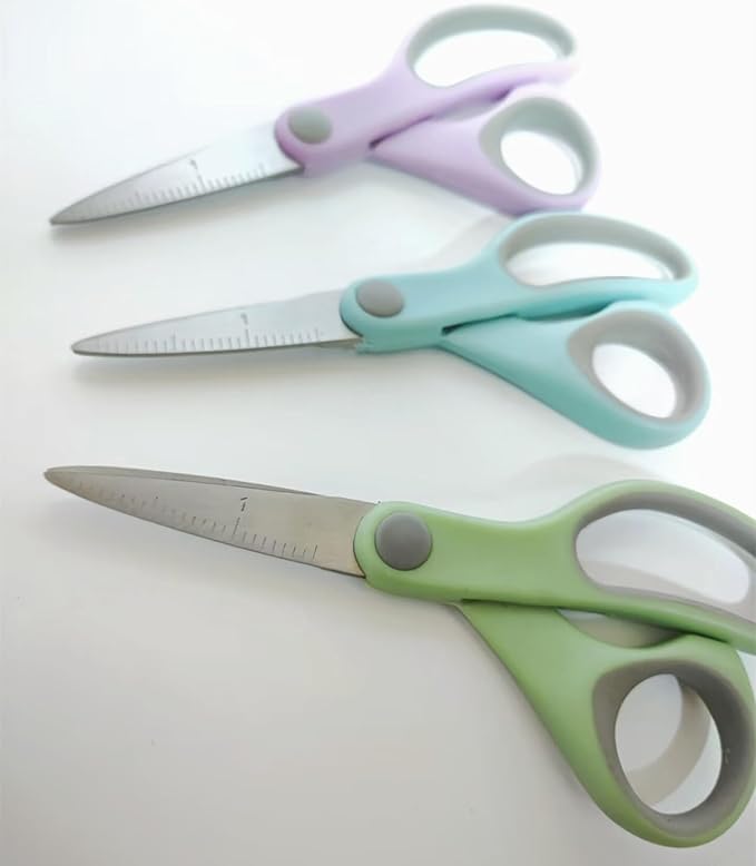 3 Pack 5 Inch Pastel Small Scissors for School Sharp Point Tips All Purpose Scissors Kids Students Teachers Crafts School Office Home, Right & Left Handed Scissors, Blue, Green, Purple