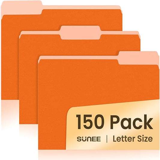 SUNEE File Folders, 150 Pack Manilla Folders 8.5 x 11, Colored File Folders Home Office School Supplies for Documents Files Paper, Orange