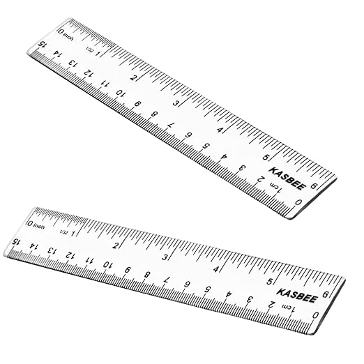 Plastic Rulers, 6 Inch Ruler, Clear Measuring Tool for Student School Office, Inches and Centimeters, Pack of 2