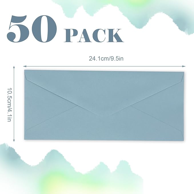 Whaline 50Pcs Business Envelopes Dusty Blue Mailing Envelopes V-Flap Envelope for Invitations Mailing Letters Checks Sending Card, 4 1/8 x 9 1/2 Inch
