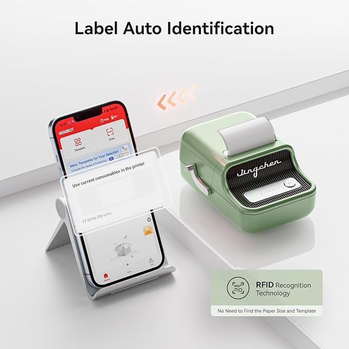 NIIMBOT B21 Label Maker, 2 Inch Portable Thermal Label Printer, Label Maker Machine with Tape, Compatible with Android, iOS & PC,Labeling for Home Storage Office and Small Business,Green