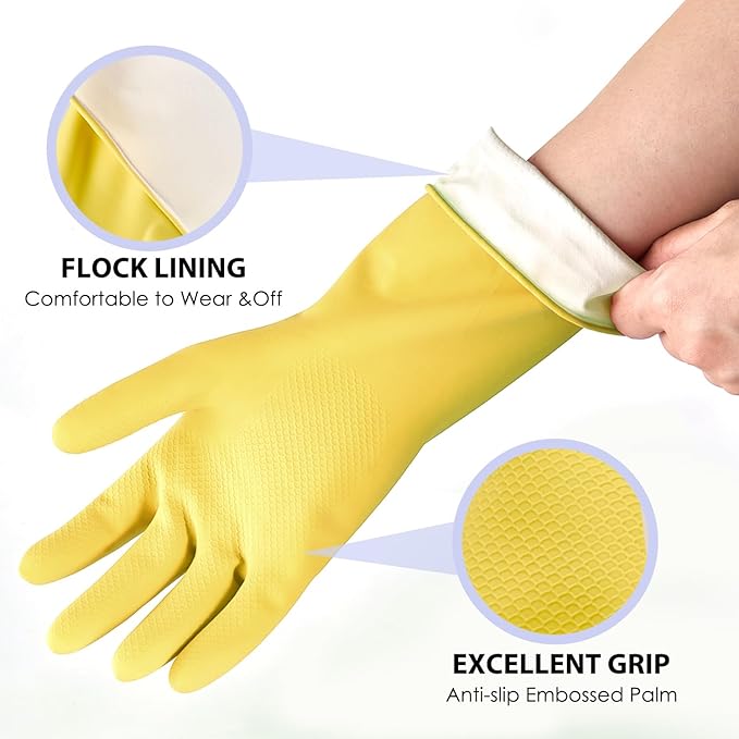 Rubber Kitchen Dishwashing Gloves - 4 Pairs Colorful Reusable Cleaning Gloves for Kitchen Washing Dishes and Household Cleaning(Small, Blue+Pink+Yellow+Red)