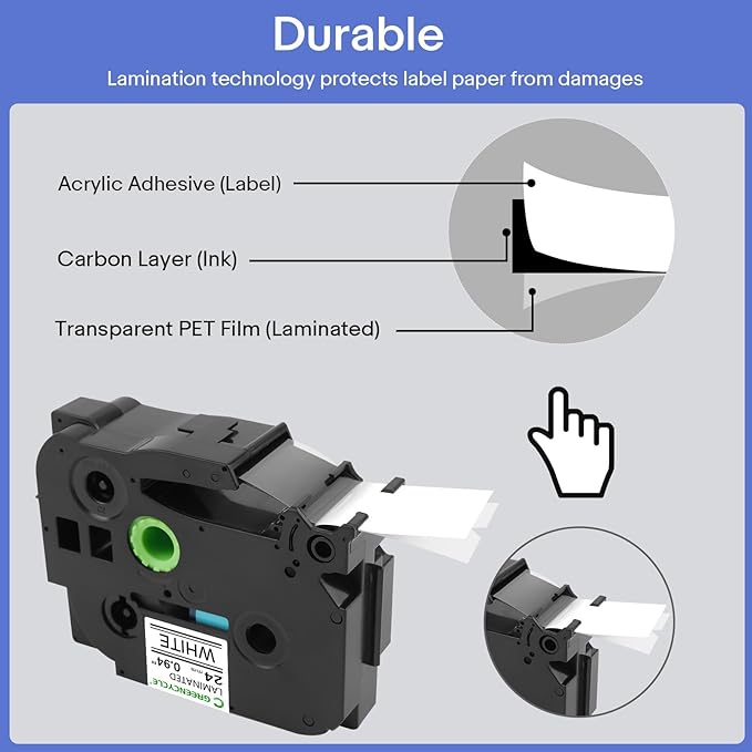 GREENCYCLE TZe-251 24mm Label Tape Compatible for Brother P-Touch TZe251 Label Maker Tape 24mm 0.94 Laminated White 1 Inch TZe TZ Tape for Ptouch PT-D600 D610BT P700 P710BT P750W, 3 Pack