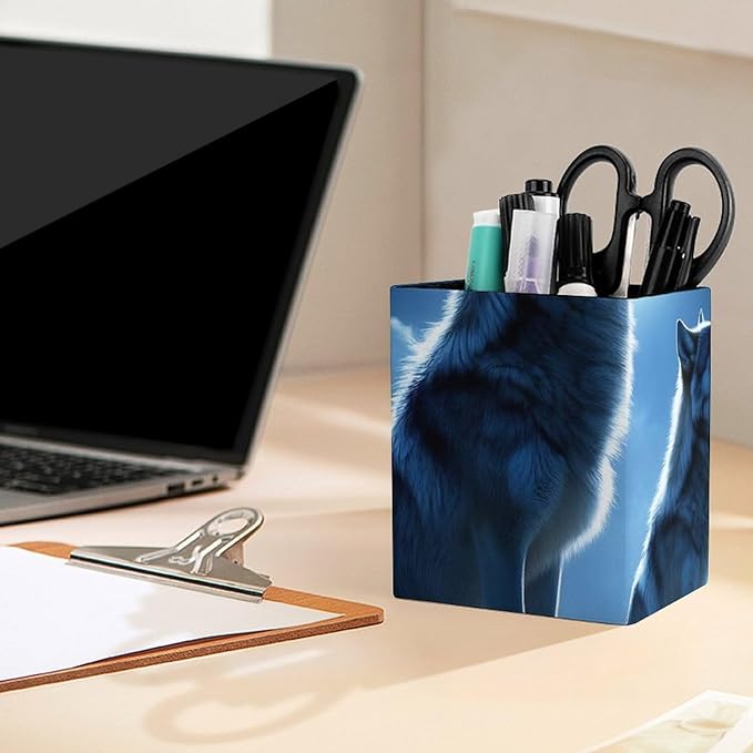 Pen Holder Stand For Desk, Pencil Pen Holder Cup, Desktop Stationery Organizer, Waterproof Multifunctional Office Supplies Wolves Howling Full Moon