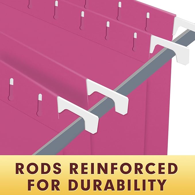 HERKKA Hanging File Folders, 30 Pack Reinforced Letter Size Hanging Folders, Designed for Bulky Files, Filing Cabinet, 1/5-Cut Adjustable Tabs (Pink)